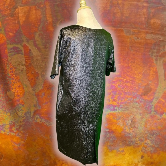 J. Crew Collection Black & Silver Metallic Textured Jacquard Short Sleeve Dress - Picture 6 of 13